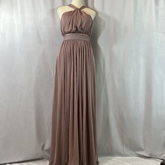 BIRDY GREY KIKO Mesh Mauve Halter Maxi Formal Dress Size Small - Picture 2 of 13